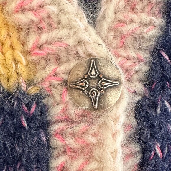 Handmade Knit Wool Button Down Knit Vest sz M - Marled Blue & Pink / Yellow - Picture 3 of 11